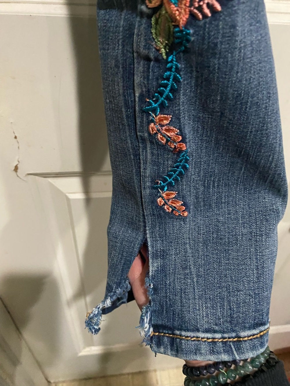 Grace Blue Skinny Jeans with Multicolor Floral Embroidery - Picture 7 of 7